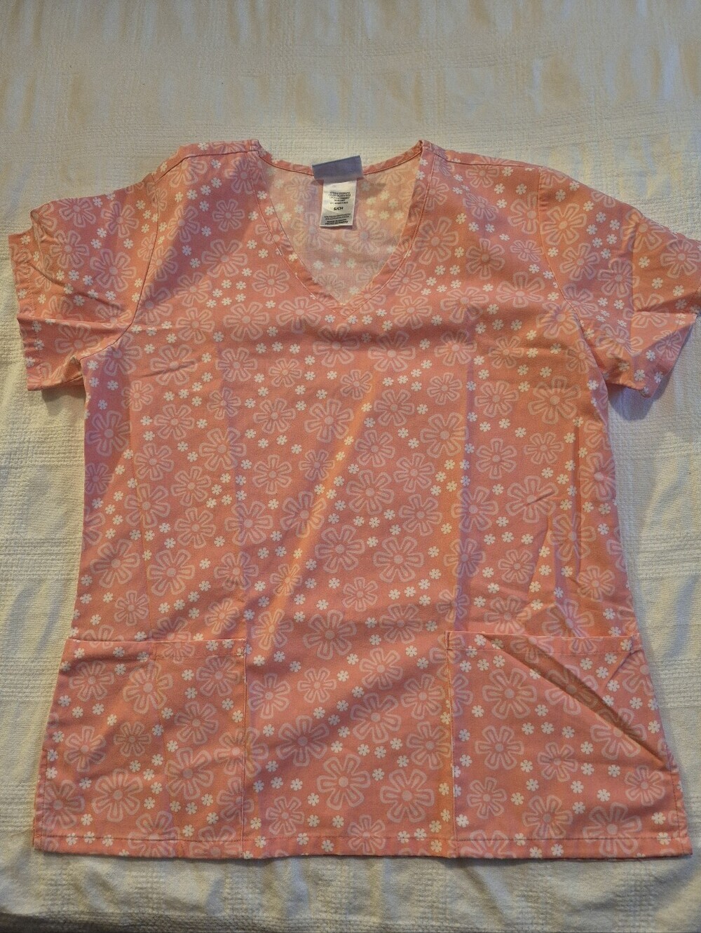 SB Scrubs small scrub top peach, pink white Uniform scrub top GUC